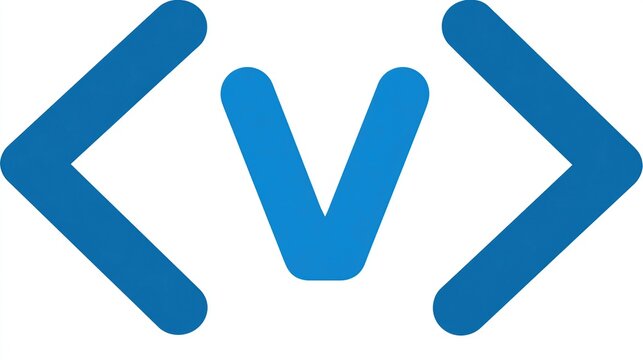 A simple, bold blue logo showing the code brackets enclosing a capital "V