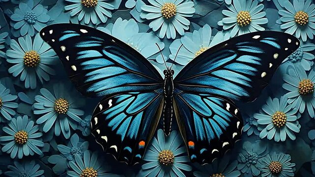 buterfly in Delfts Blauw realistis and slow ,ai generative