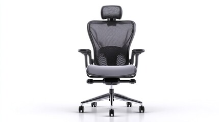 Modern ergonomic office chair, dark gray mesh back and seat, adjustable features, with a simple, minimalist style