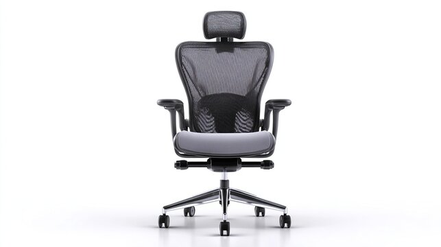 Modern ergonomic office chair, dark gray mesh back and seat, adjustable features, with a simple, minimalist style