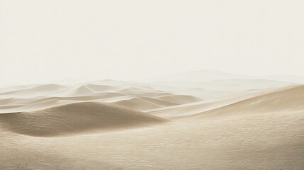 A serene desert landscape with soft, rolling sand dunes under a pale sky, creating a calm and minimalistic natural scene.