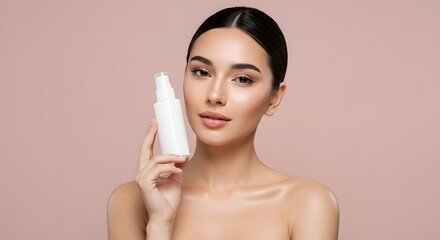 Beautiful Woman Holding Skincare Product, Beauty and Skincare Concept