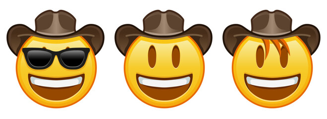 Cowboy hat face Large size of yellow emoji smile