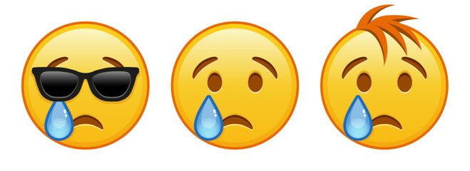 Crying yellow face Set of three emoji