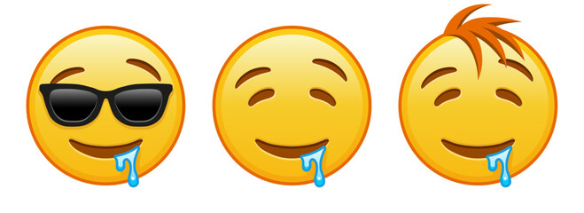 Drooling face Set of three yellow emoji