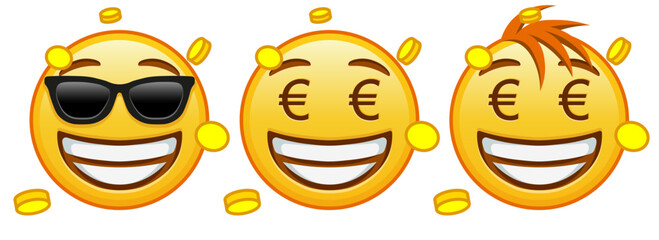 Euro money mouth face Set of three emoji