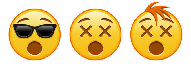 Fototapeta premium Face with crossed-out eyes Set of three emoji