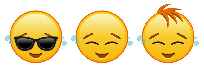 Happy yellow face with tears Set of three emoji