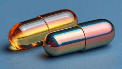 Close-up Two Capsules on Blueish Background