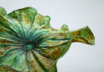 Abstract Green Ceramic Vessel Floral Accent Detail