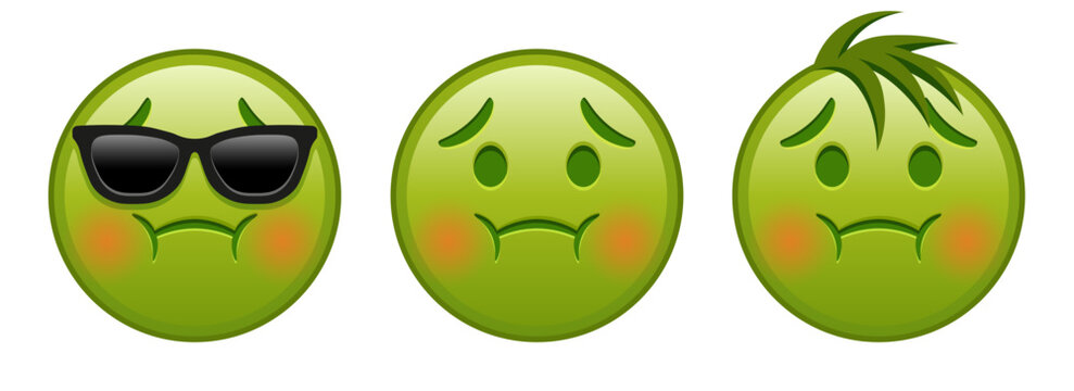 Nauseated green face Set of three emoji