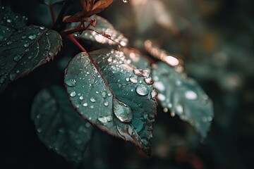 Water Droplets Adorn Verdant Leaves with Grace