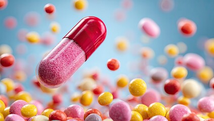 Colorful Medicine Capsule Floating in Abstract Space