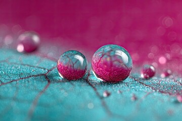 Delicate Water Droplets on Vibrant Leaf Surface
