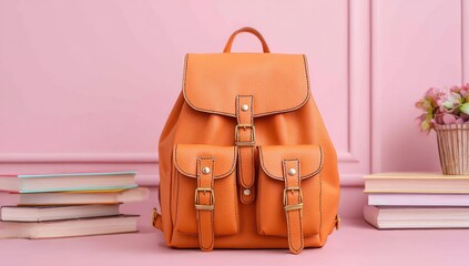 Charming Leather Backpack on a Pink Backdrop Display