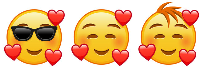 Smiling face with smiling eyes and three hearts Set of three emoji