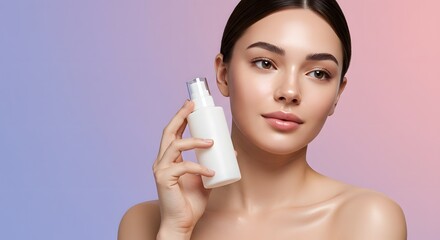 Beautiful Woman with Skincare Product, Facial Beauty Concept
