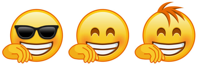 Smiling face with smiling eyes covering mouth with hand Set of three emoji