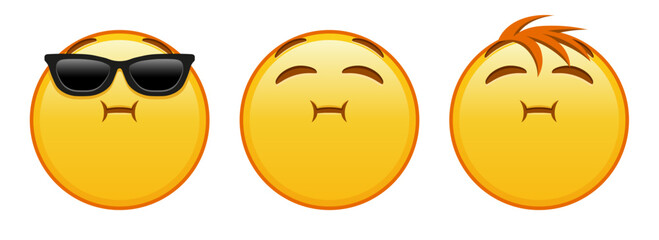 The face is chewing or holding its breath Set of three emoji