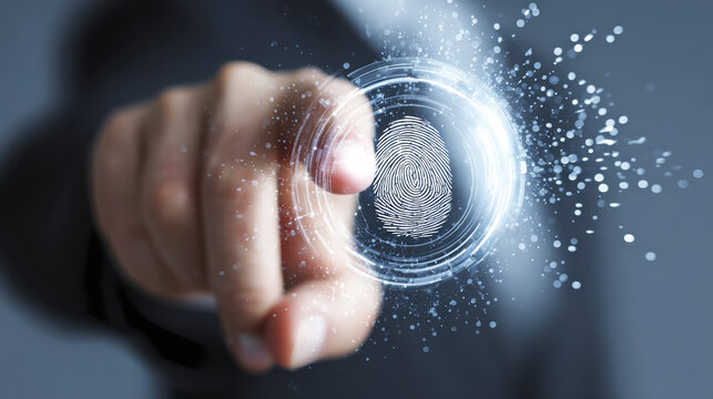 Fingerprint scan biometric security digital identification futuristic interface technology concept human finger authentication process cyber security data protection digital fingerprint scanning