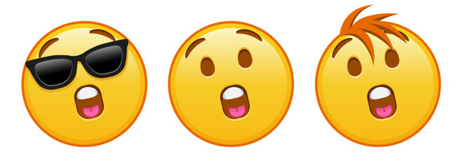 Yellow face with open mouth Set of three emoji