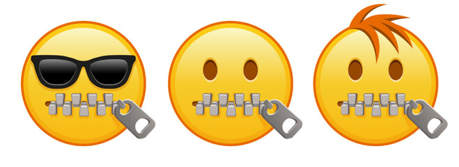 Zipper Mouth yellow face Set of three emoji
