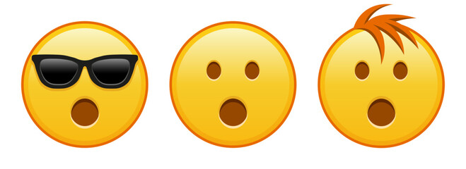 Yellow face with open mouth Set of yellow three emoji