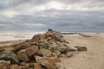 Rocks at the shore of Coronado beach, Coronado island, San Diego, Caflifornia, USA