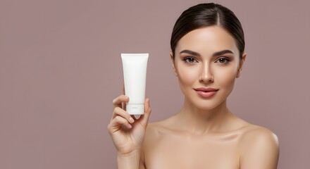 Woman Holding a White Cosmetic Cream Tube, Beauty Product Promotion