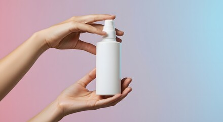 Woman Holding Blank White Spray Bottle Mockup, Beauty Product Packaging