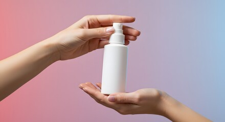 Woman Holding White Cosmetic Bottle, Skincare Product Mockup