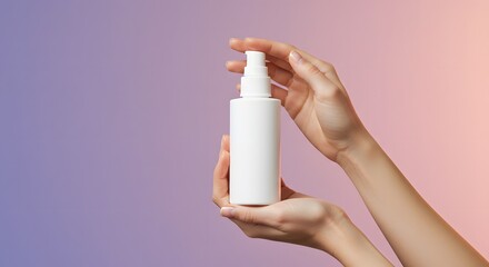 Woman Holding White Cosmetic Bottle, Skincare Product Mockup