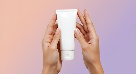Woman Holding White Cosmetic Tube, Skincare Product Mockup