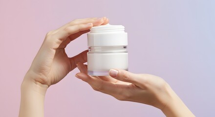 Woman's Hands Holding Cream Jar - Skincare Product Mockup