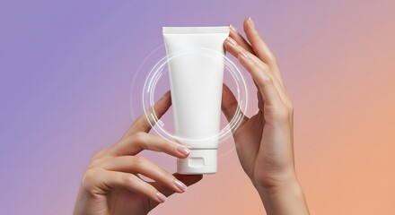 Woman's Hands Holding Blank White Cosmetic Tube, Product Mockup