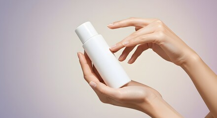 Woman's Hands Holding White Cosmetic Bottle, Product Mockup