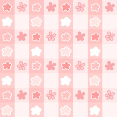 seamless pattern with pink flowers, Seamless pink floral checkered pattern – cute vector design for baby girl and nursery themes