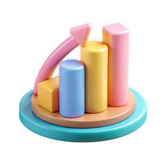 Photo of a colorful bar graph with an upward arrow, representing business growth and success isolated on transparent background