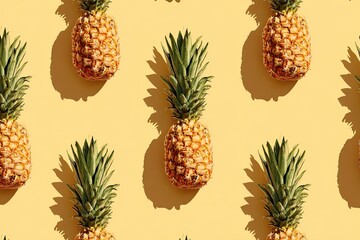 Repeating Patterns with Tropical Pineapples on Yellow Background