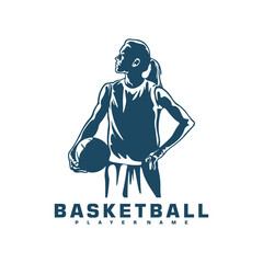 Basketball Player logo design vector. Silhouette Basketball Women Player Template Illustration. Icon Symbol