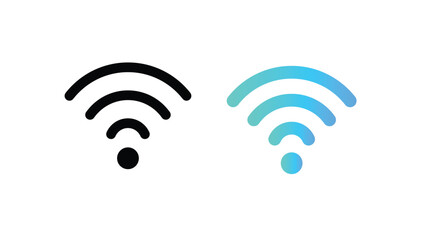 Two identical WiFi signal strength icons one solid black and one blue gradient on a white background