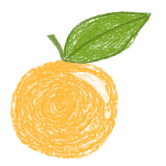 childlike orange drawing, hand-made crayon vector, simple and fun fruit clipart