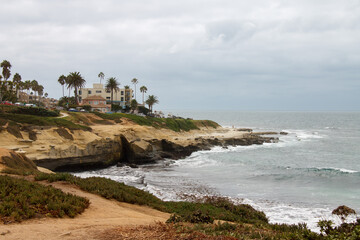 Nice beach at the shore of the Pacific Ocean view point in La Jolla, San Diego, California, United...