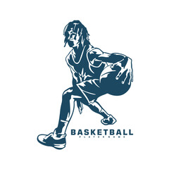 Basketball Player logo design vector. Silhouette Basketball Male Player Template Illustration. Icon Symbol