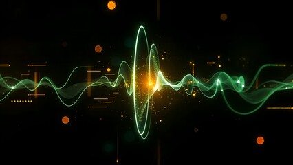 Glowing green lines and digital light create an abstract medical health and analog data communication background illustrating the dynamic energy of technology