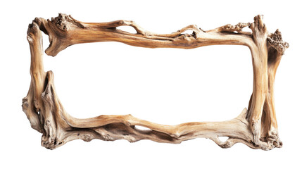 wooden frame made of twisted wood on white background