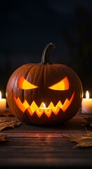 Illuminated carved pumpkin halloween decoration