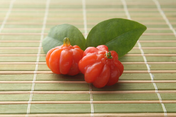 Fresh Pitanga tropical fruit in detail