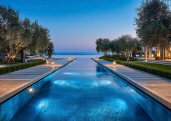 Tranquil pool, olive trees, twilight resort
