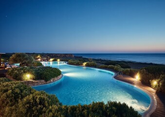Serene infinity pool at twilight by the sea